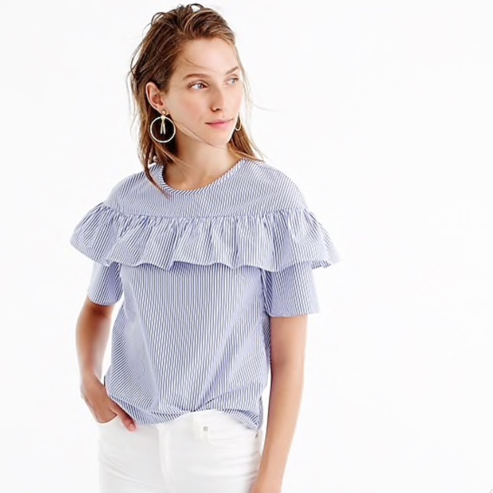 J.Crew Sz 0 Short-sleeved Striped Blouse w/ Ruffle